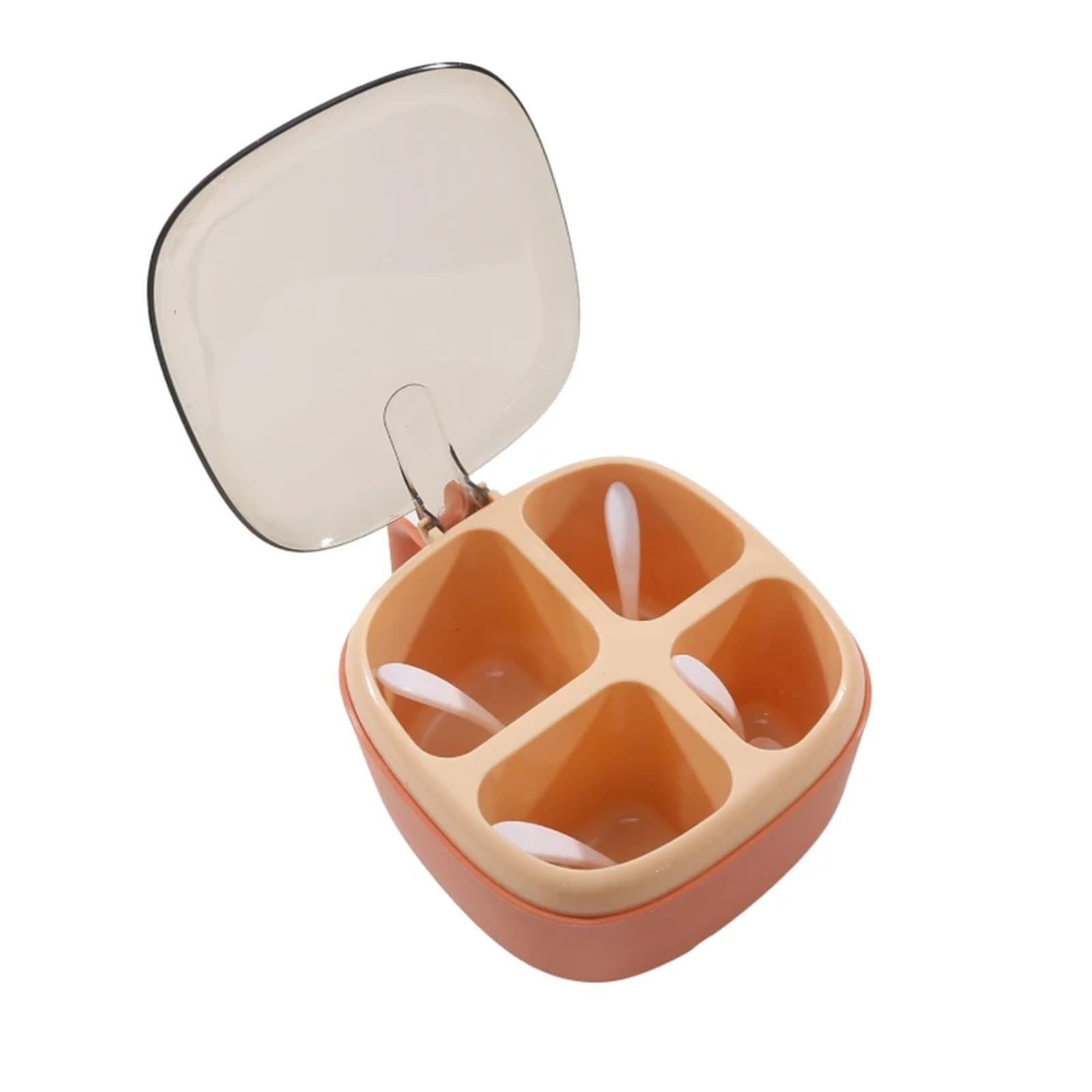 CNYUON Kitchen Salt Spice Jar Plastic Portable Combination Set 4-Grid Seasoning Box Container with Lid and Spoon(Pink)