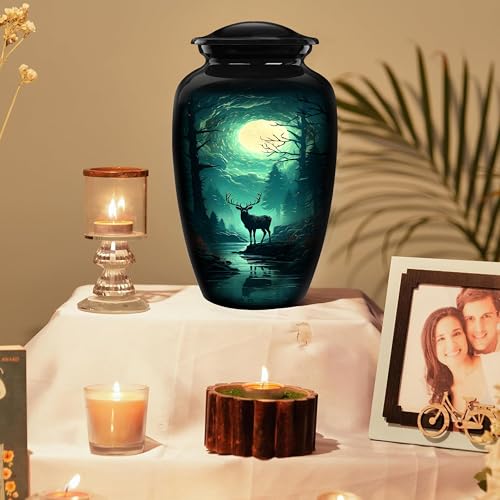 Image of Deer Cremation Urns for Human Ashes Adult - Large 200 Lbs Memorial Urns for Dad - Hunting-Themed Funeral Urn for Men, Hunters & Nature Lovers - Decorative Burial Display Urn