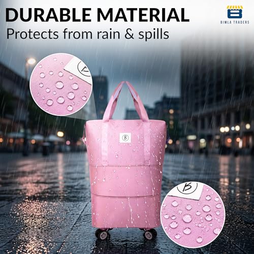 Image of Btag Travel Duffle Bag with Wheels | Convertible Handbag, Trolley & Shoulder Luggage for Clothes |Space-Saving Foldable Travel Companion |Expandable & Waterproof Traveling Bag for Unisex (Sakura Pink)
