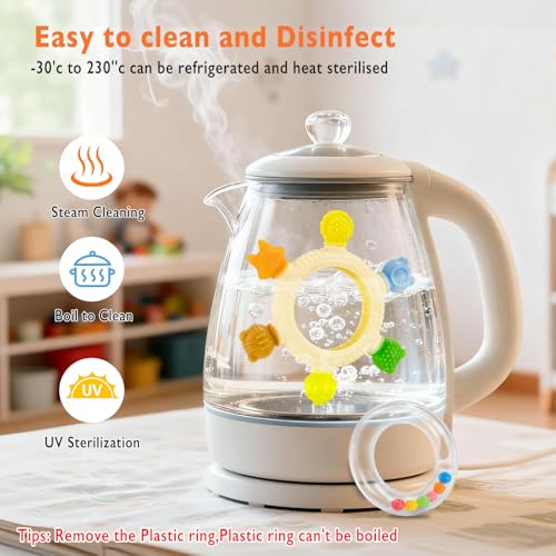 Baby Teething Toy for 0-6 6-12 Months Sensory Toys Baby Rattle Teether | Freezer Safe Silicone Teether | Silicone Baby Teething Ring for Teething Relief | BPA Free, Easy Grip Design for Infants - Image 6