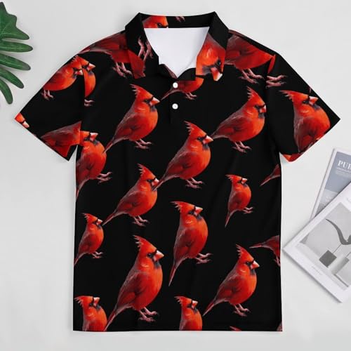 Cardinal Bird Men's Polo Shirt Short Sleeve Button Down Casual Golf T-Shirt Regular-Fit4