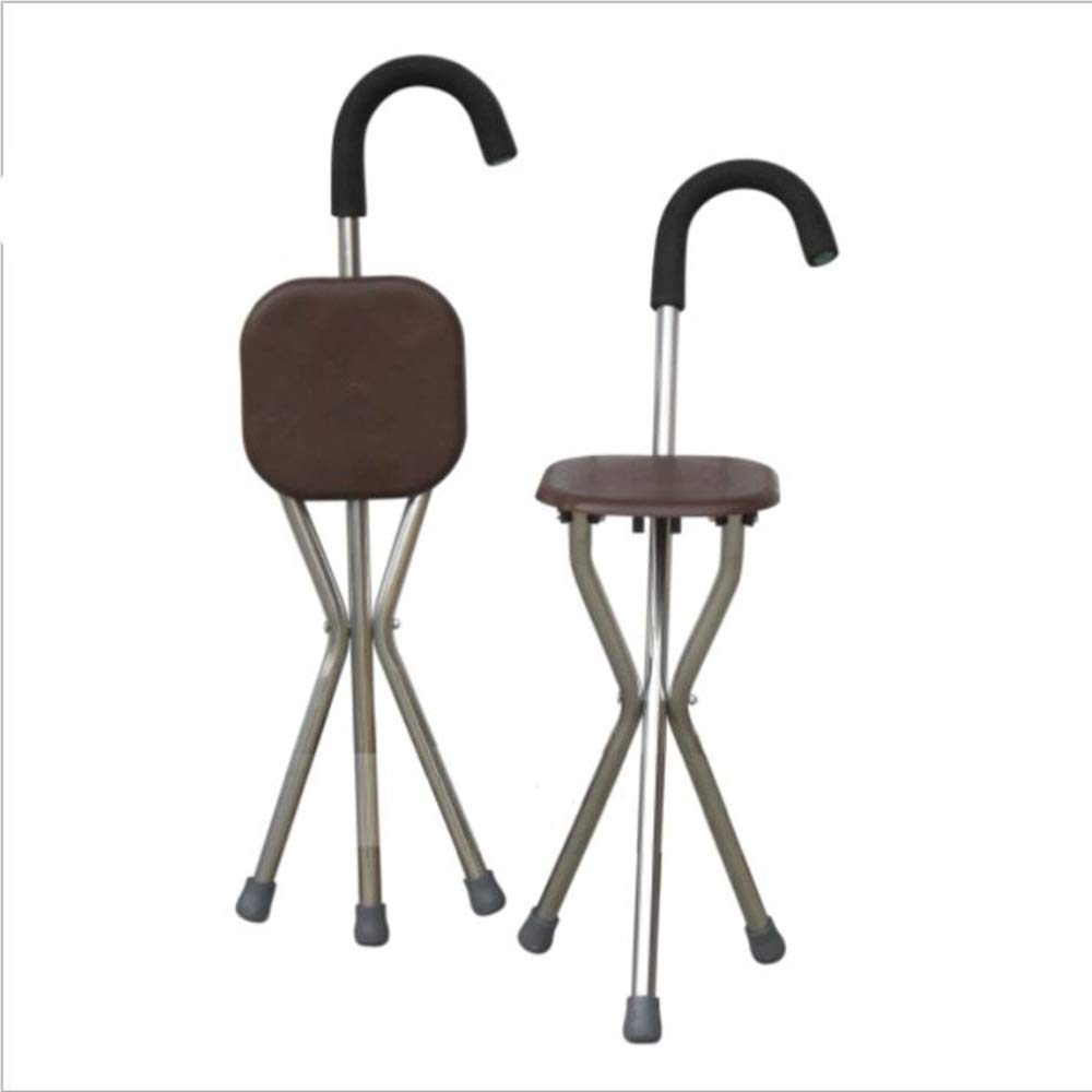 SGSG Old Stainless Steel Stool Multifunctional Folding Three Legs with seat Rod Stool Suitable for Outdoor Walking Fishing