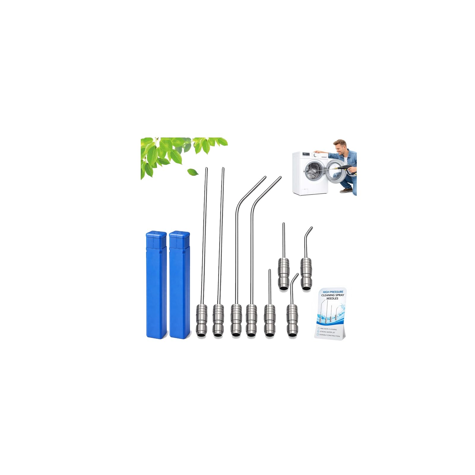 4 Pack High Pressure Washer Nozzle Kit for Washing Machine & AC Cleaning, 1/4 Quick Connect Stainless Steel Wand with Straight & Curved Needles, Heavy Duty Hose Washer Spray Nozzle Kit — view 9