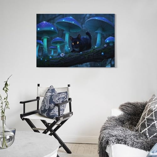Tableau chat et champignons impression sur toile de ferme 40x60cm - 5