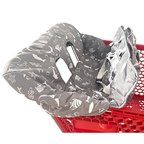 Image of Portable 2-in-1 Grocery Cart Seat Cover and Baby Highchair Cover (Gray Seaworld)