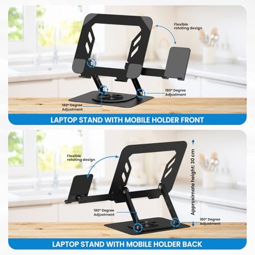 Image of Dyazo 2-in-1 Adjustable Laptop & Mobile Stand with 360 Rotating Base | Foldable Riser with Ventilation Design for Laptop Upto 15.6 Inch | Compatible for MacBook, HP, Dell, Acer, Lenovo & More (Black)