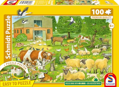 Schmidt 56528 Les Enfants des Animaux à la Ferme, Puzzle de 100 pièces