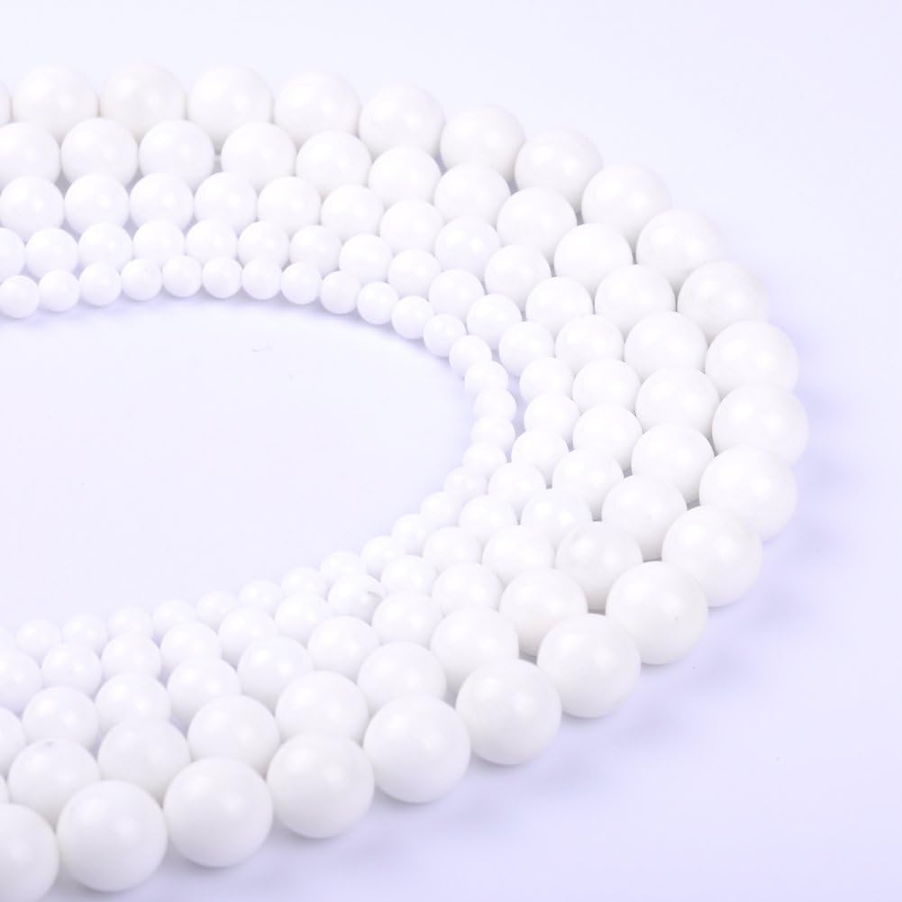 Natural Round Dyed Jade Loose Stone Beads Bulk for Jewelry Making (12MM, White Porcelain)