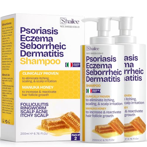 Image of Psoriasis Shampoo for Eczema, and Folliculitis Treatment - Seborrheic Dermatitis Antifungal Shampoo for Ringworm, Acne, Flaking, Dry & Itchy Scalp Treatment with Manuka Honey (Pack of 2)