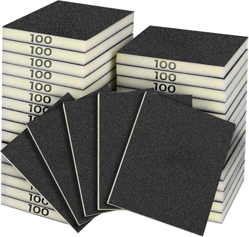 18 Piezas esponjas de Lijado100 Grain, Esponja de Lija Húmeda y Seca Taco Abrasivo, Lavables y Reutilizables, Paquete de Papel de Lija para Metal, Madera y Pared