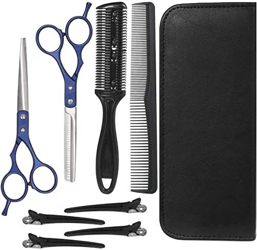 Ciseaux de coiffure professionnels en acier inoxydable bleu | Kit 8 en 1
