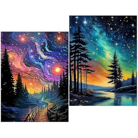 2 Pack Starry Sky Paint by Numbers for Adults-Starry Night Paint by Number on Canvas Without Frame,DIY Abstract Landscape Oil Painting for Gift Home Wall Decor(12x16inch) Cover