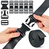 Schnallen Gurtband Set 38mm, 6 Yards Schwarz Nylon Gurtband, 6 Stück Schnellverschluss-Schnallen, 12 Stück Tri-Glide Slides, Robuste Zweifach Verstellbare Rucksackschnalle für Rucksack DIY (38 mm)