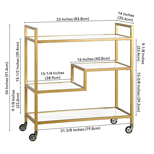 Henn&Hart 33" Wide Rectangular Bar Cart with Glass Shelves in Brass, Bar Carts for the Home