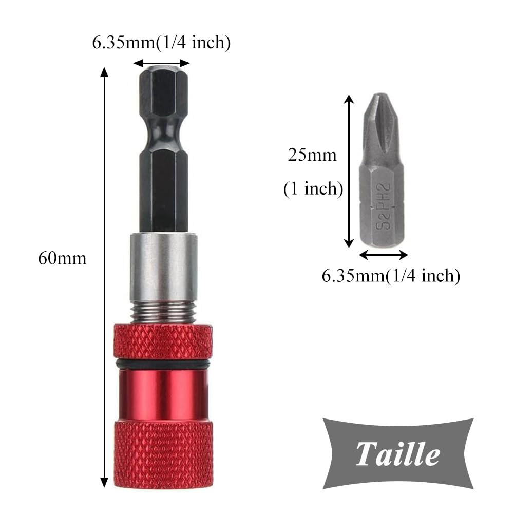 Teocpai 2pcs 60mm Magnetic Bit Holder with 2pcs PH2 Bits for Drywall Screw 1/4 Inch Hex Shank Screw Holder Adjustable Depth Screwdriver Bit - Image 2