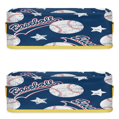 Sport Baseball Bathroom Storage Basket Waterproof Foldable Storage Bins with Handles Decorative Toilet Paper Storage Basket for Organizing for House Bathroom Toiletries Set of 2
