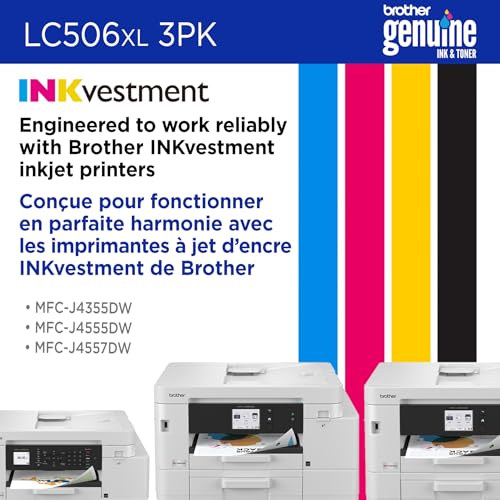 Image of Brother Genuine LC506XL3PK 3-Pack High Yield Cyan, Magenta, and Yellow Ink Cartridges (for use with INKvestment 4355, 4555, and 4557 Printers)