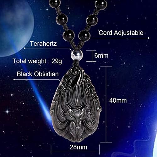 Jewboo Black Obsidian Lucky Fox Necklace Natural Stone Healing Crystal Pendant Protection Amulet Gemstons Pendant Jewelery