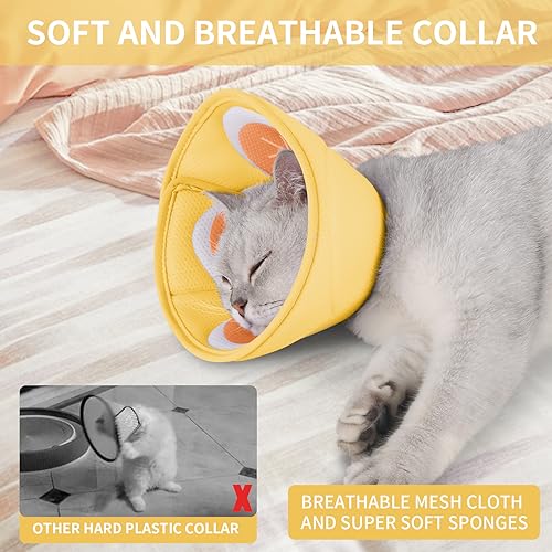 Image of Soft Cat Recovery Collar, Adjustable Cone After Surgery for Kittens, Yellow, M