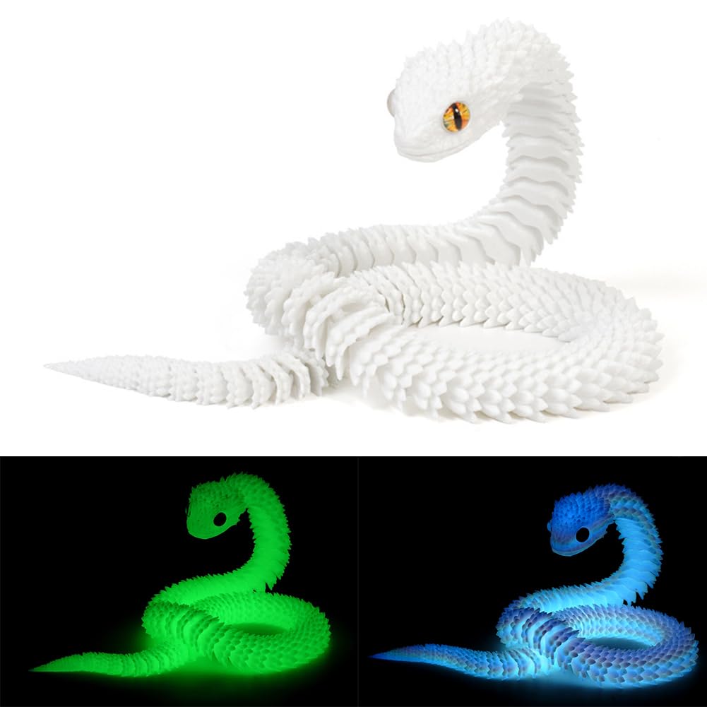 2 PCS 3D Printed Snake, 30cm Glow in the Dark 3D Printed Figures, Flexible Articulated Design for Desk Decor Collectors