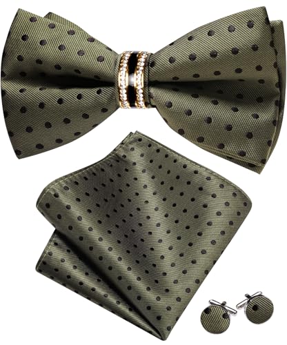 Image of YOHOWA Mens Bow Tie Set Paisley Pre-tied Bowties Adjustable with Handkerchief Cufflinks Gold Ring Set Wedding Prom Party