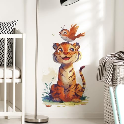 Vinilo decorativo infantil tigre y pájaros adorable miniatura 4