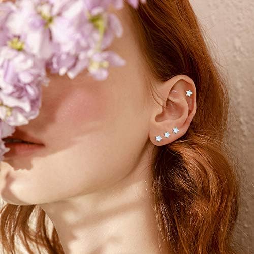 Opal Star Earrings Star Studs 925 Sterling Silver Synthetic Opal Earrings Hypoallergenic Earring Jewelry for Women Mom - Image 2