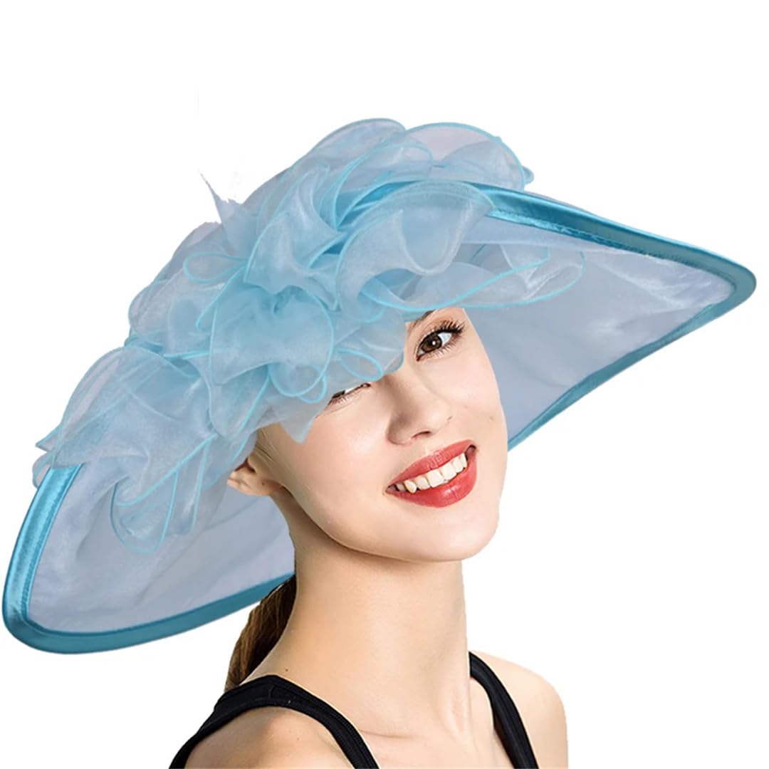 Sombrero floral de organza para mujer, de ala ancha, para boda, iglesia, fiesta, playa, verano