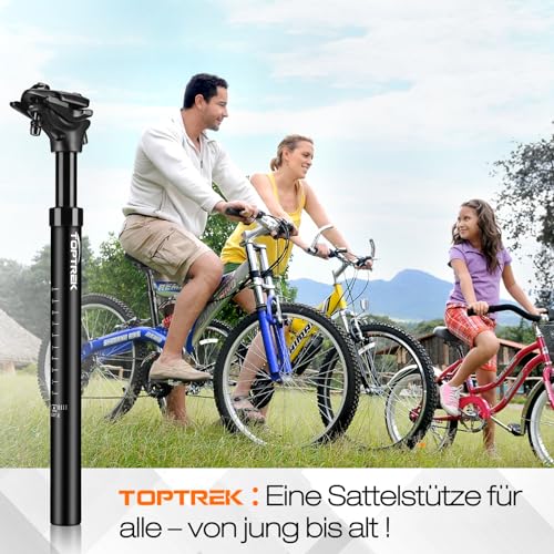 toptrek Sattelstütze Gefedert mit 30.9mm, Gefederte Sattelstütze mit 3 Federn Enthalten, Federsattelstütze Tragend 50-120kg, Fahrratdsattel Federung zur Wirbelsäulenentlastung, für MTB/Citybike