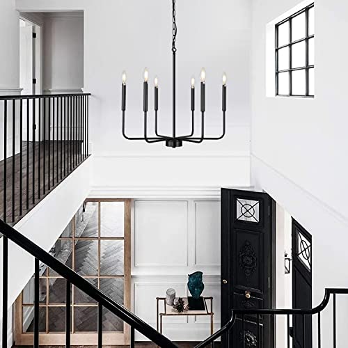 Lampkeduo Black Chandelier Modern Farmhouse Chandeliers For Dining Room 6-Lights Candle Chandeliers Hanging Rustic Metal Matte Black Chandeliers Light Fixtures For Entry Kitchen Island Bedroom thumb #4