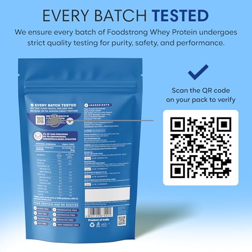 Image of Foodstrong Whey Protein Powder (Concentrate + Isolate), 100% Hormone Free Grass-Fed Whey, 24G Protein & 6.6G BCAA, Cookies & Cream, With Turmeric & Digestive Enzymes, 1KG