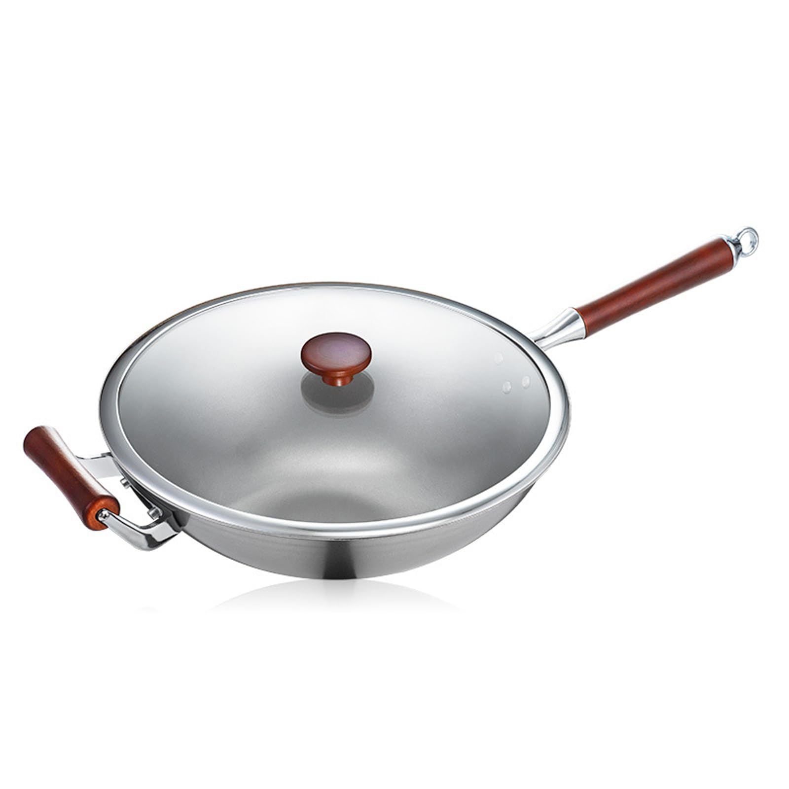 Wok 12,6 Cala Z Pokrywką – Patelnia Ze Stali Nierdzewnej Wzmocnionej Tytanem O 3-Warstwowej Konstrukcji – W Pełni Pokryta Czystym Tytanem Patelnia O Średnicy 32 Cm I Niesamowitej Lekkości