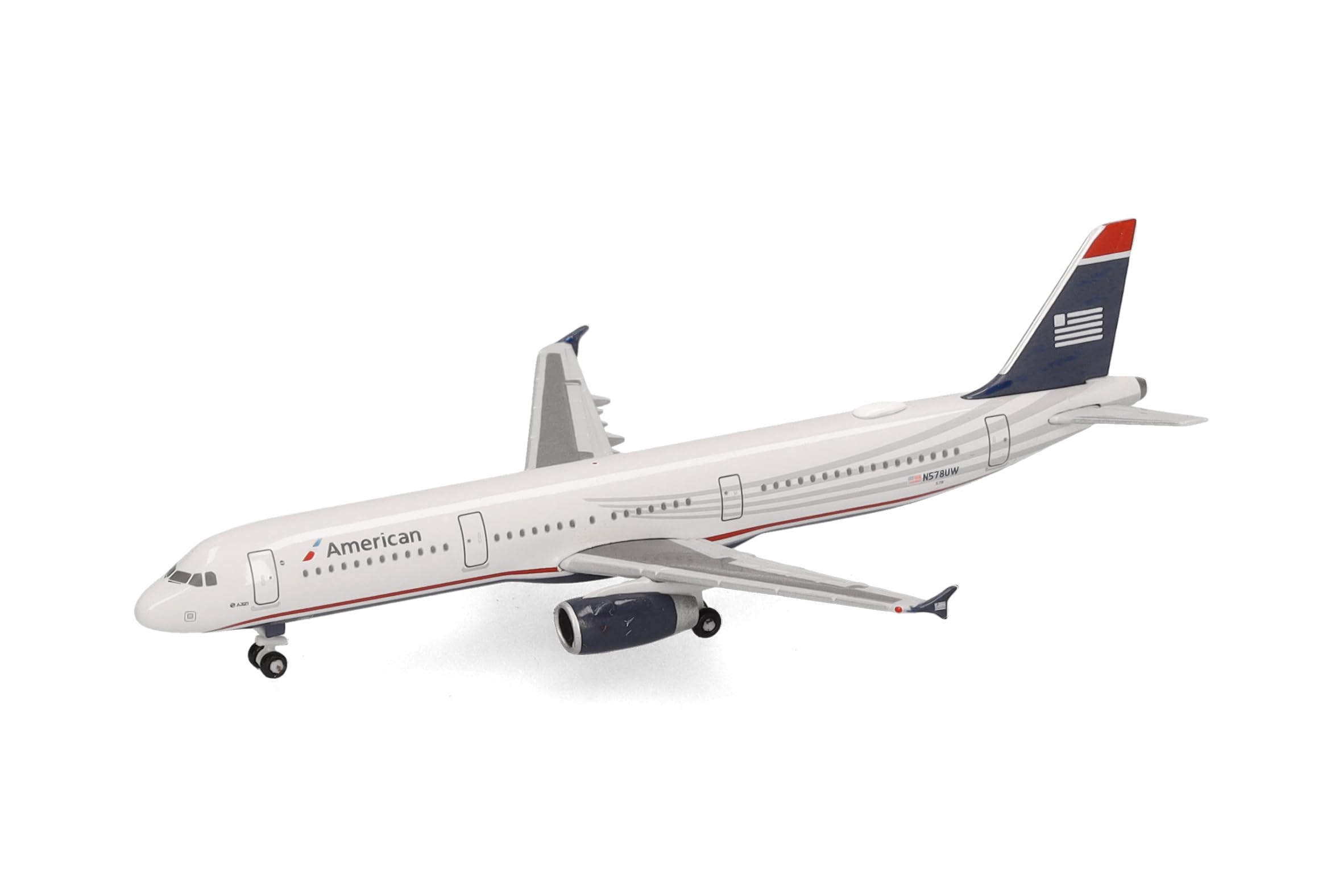 Herpa modellino aereo American Airlines Airbus A321 - livrea US Airways Heritage - N578UW, miniatura in scala 1:500, da collezione, modello di aereo senza base, metallo