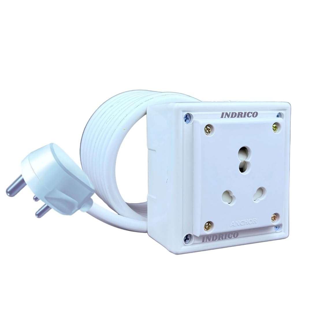 Extension Board Heavy Duty 1 Socket 15A 16A 20A High Load Capacity 3000 Watts with 16A Big Plug PVC White (5 Meter)