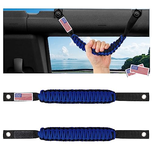 moveland Roll Bar Grab Handles with Flag, 2 Pack Premium Paracord Grab Handles for Ford Bronco 2021 2022 2023 2/4 Door, No Drilling Required Interior Accessories (Blue)
