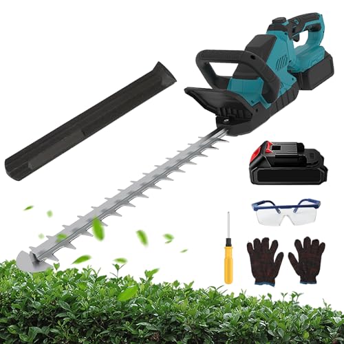 Tamaño de seto eléctrico portátil 52 cm con batería, potente 1200 RPM para ramas de hasta 16 mm, con seguridad y mango ergonómico, cortasetos eléctricos para arbustos y jardines (1 batería)