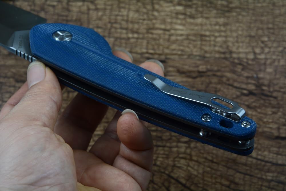 TWO SUN Outdoor Pocket Knives TS504 D2 Blade Spear Point Blue Micarta Handle
