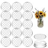 15 Pieces Wide Mouth Mason Jar Lids Metal Flower Organizer Frog Lid Decorative Grid Design, Practical Mason Jar Accessories for Floral Arrangements and Creative Crafts Flower Organizer Insert Lids