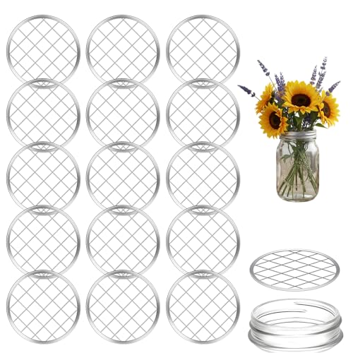 15 Pcs Wide Mouth Mason Jar Lids Insert Metal Flower Organizer Grid Design