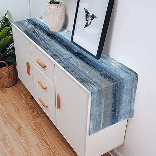 Emvency Cotton Burlap Farmhouse Style Table Runner, Abstract Art Painting Denim Blue Table Runners For Kitchen Coffee Table Family Dinners Holiday Parties Wedding Events Decor(13X72 Inch) #TOP5