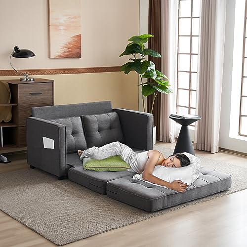 Image of VINGLUpgraded Loveseat Sleeper, 53.5 inchW 83 inchL Convertible Sofa Bed Couch Futon Couches for Living Room, Twin Folding Couch Bed for Small Spaces, Foldable Floor Gaming Sofa Bed for Basement, Dark Grey