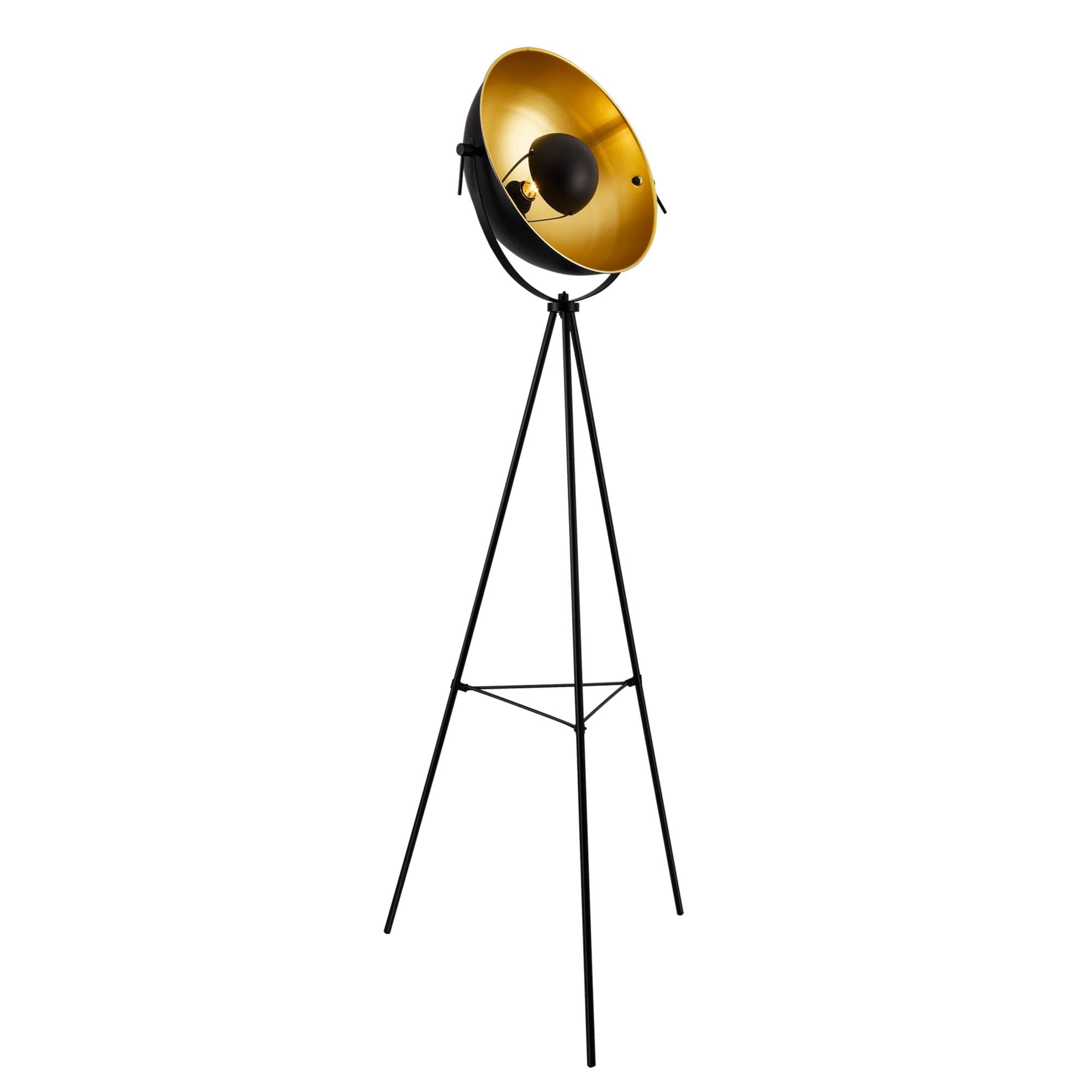 lux.pro Lampada da Terra a Treppiede in Metallo Alta 158 cm con Paralume Girevole Ø 40 cm Piantana Tripode Illuminazione Faro per Soggiorno Salotto Studio - Nero