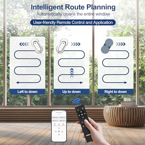 AOQUFUL Intelligent Window Cleaning Robot, Electric Glass Cleaner with Dual Water Spray, Automatic Window Vacuum with Remote Control and App, for Indoor and Outdoor Windows and Glass,12 Cloths, White - Image 3
