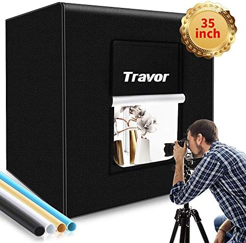 Photo Box, Travor Photo Studio Light Box 35"/90cm Adjustable Brightness Shooting Tent Table Top Photography Lighting Kit with 126 LED Lights 4 Backdrops (Brightness 15000lm, CRI95+)