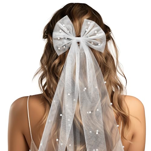 1 Stück Schleier Braut Haarschleife JGA Schleier Braut mit Perlen und Haarspange Weißer Elegante Brautschleier für Junggesellenabschied Hochzeit Damen Mädchen Party Haarschmuck 1 Stück Schleier Braut Haarschleife JGA Schleier Braut mit Perlen und Haarspange Weißer Elegante Brautschleier für Junggesellenabschied Hochzeit Damen Mädchen Party Haarschmuck