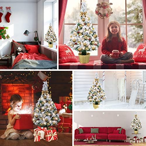 50cm Mini Tabletop Christmas Tree Snow Flocked Clearance Artificial Pre-lit Christmas Tree Battery Operated Lighting Small Christmas Tree for School,Home, Office Decor(All in One Set)