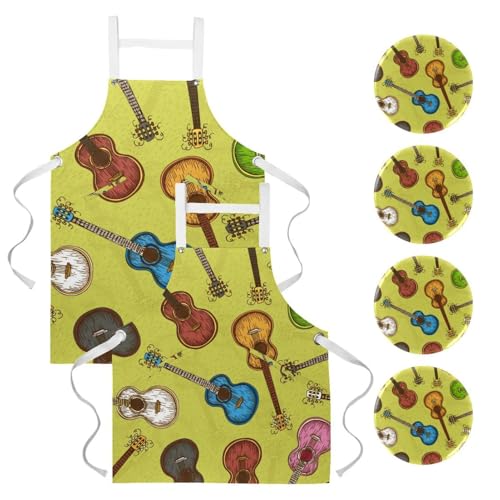 Tabliers de cuisine lot de 2 avec motif guitare pour maison et restaurant