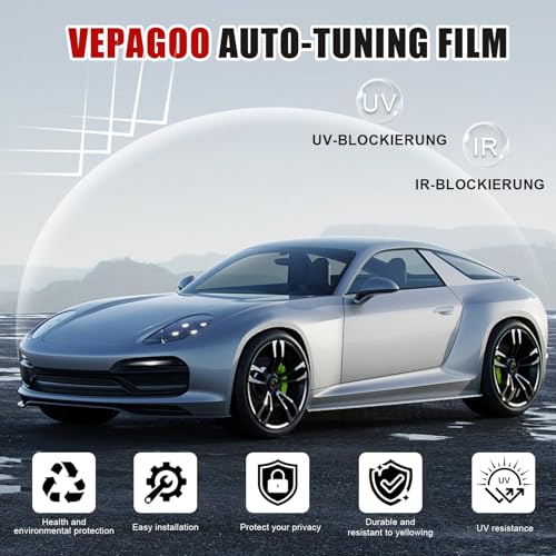 Tönungsfolie Auto, Sonnenschutzfolie Selbstklebend für Autoscheiben, Sichtschutzfolie, Blockiert UV-/IR-Strahlen, Sonnenschutz, Kratzfeste Autofensterfolie, Heat & Glare (5% VLT, 50x300cm)