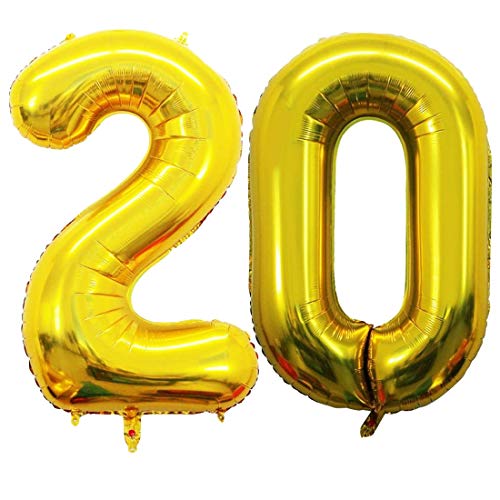 Image of Atpata Funky 20 Number Golden Foil Balloon 32 inch Size Birthday Decoration Items | Happy Birthday Decoration Kit | 20th Year Birthday Party Anniversary Wedding Decorations