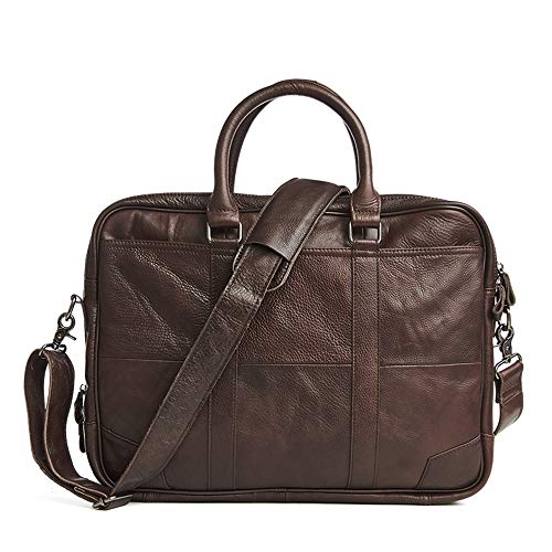 Herren Aktentasche Aus Leder, 14Inch Laptop-Schulter-Handtaschen-Kurier Taschen Für Männer Business-Arbeit,Braun